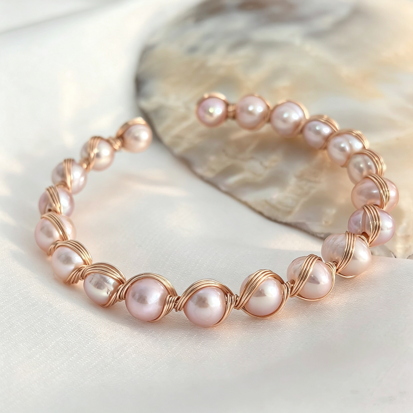 Handmade Wire Wrapped Freshwater Pearl Open Cuff Bracelet,Multiple Pearl Color Options