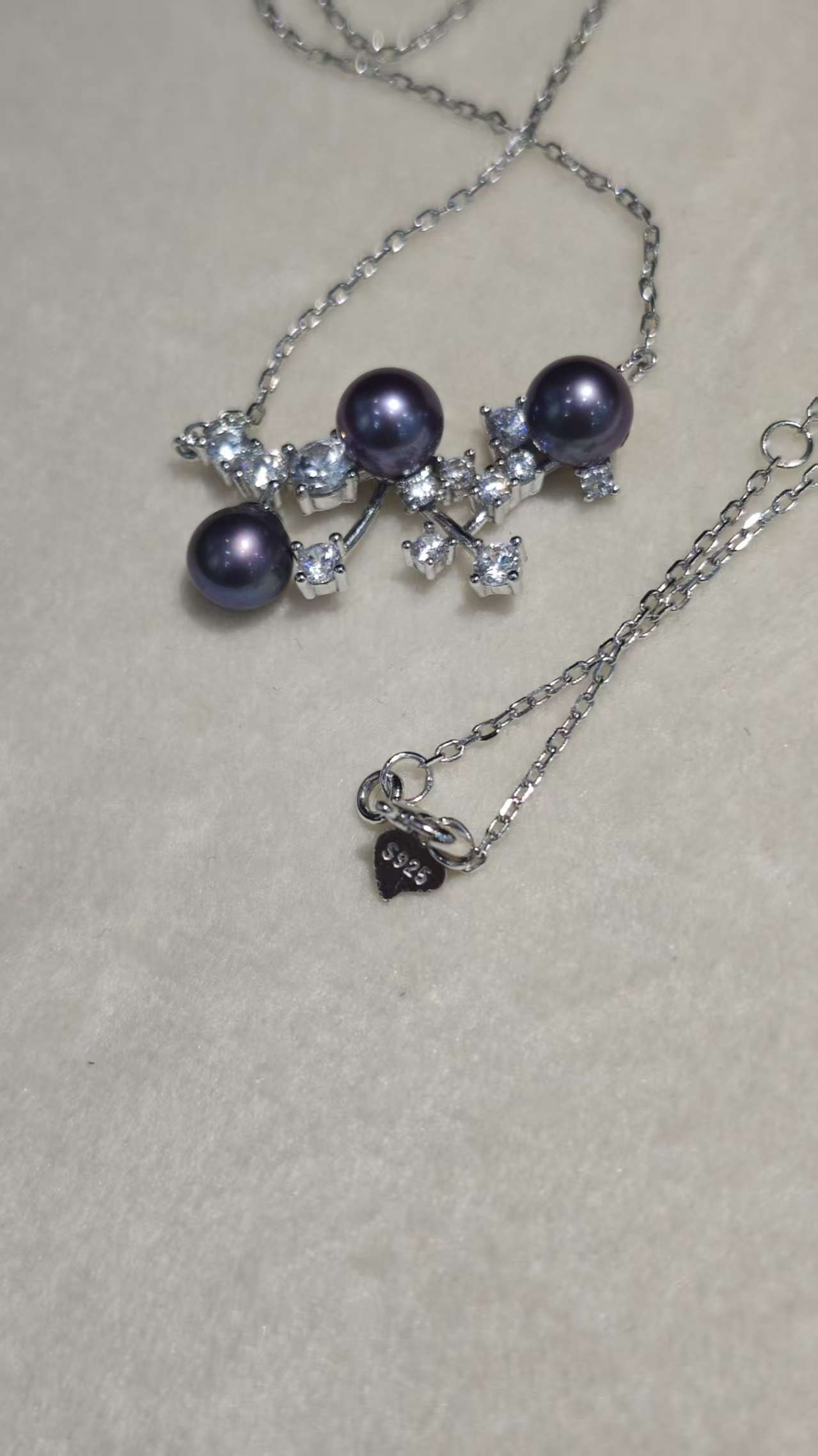 NC02-Deep Demon Purple Misty Starlight Necklace S925 Sterling Silver Chain with Zircon Diamond Natural Freshwater Pearl Necklace