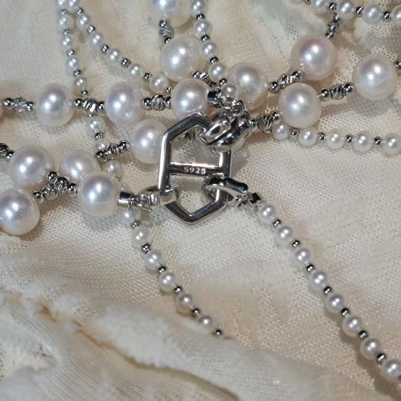 NC05-White Pearl Long Necklace Layered Pearl Statement Strand Chain Fashion Jewelry for Women Sweater Chain Adjustable Elegant Jewelry Sterling Silver S925 Accessories Dressy Collocation Spring Winter Evening Party Wedding Necklace