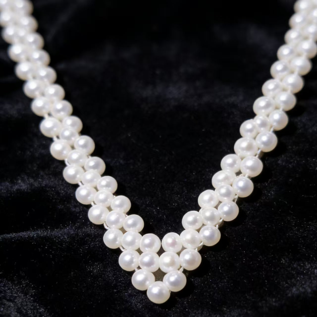 NC07-Handmade Knitted Cream White Seedless Pearls Costume Necklace Multi strand Round and Rice Shape Pearls Party Cluster Layers Jewelry Statement Layered Pearl Chain Adjustable Pearl Necklace