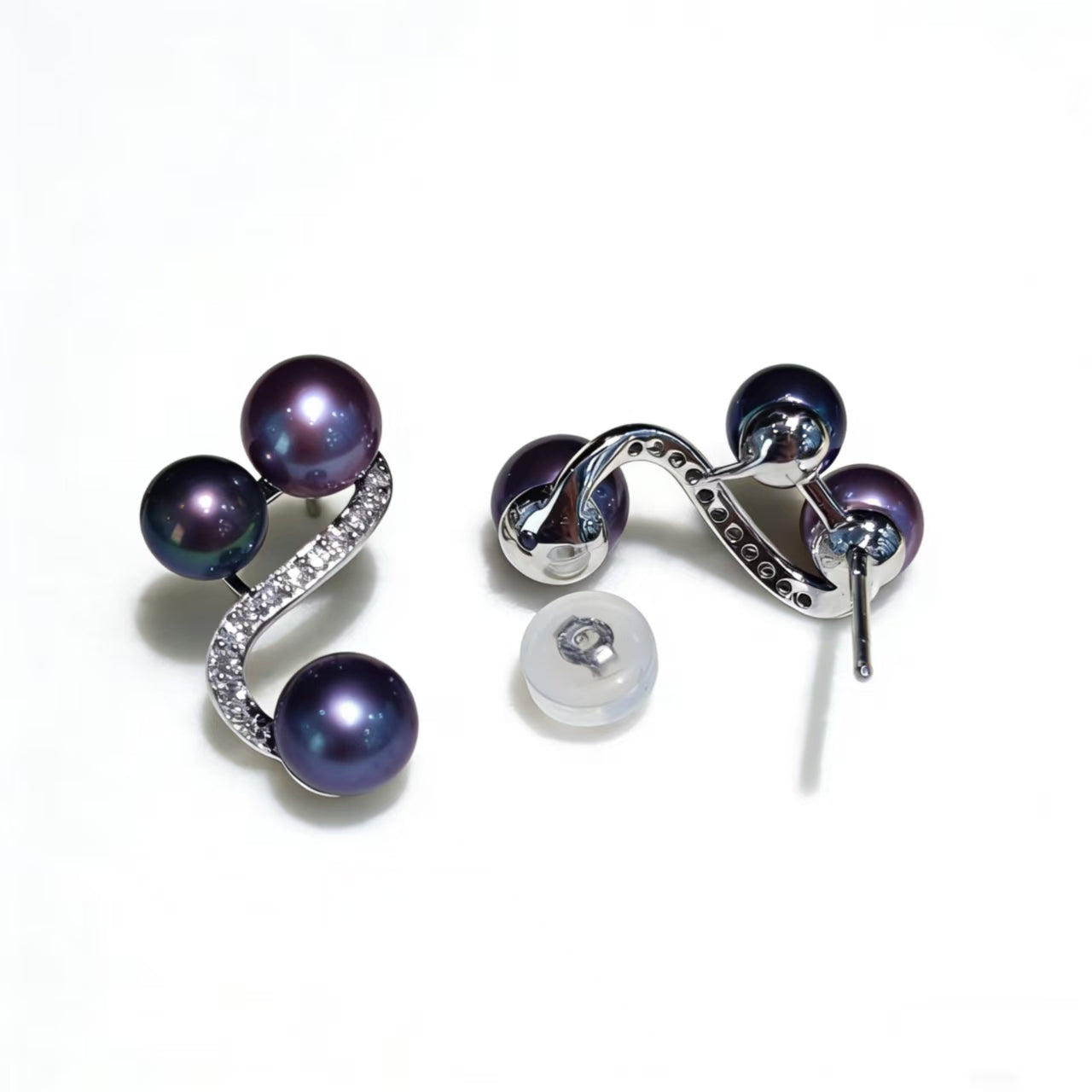 E02-Galactic Butterfly's Journey Baby Pearl Stud Deep Demon Purple S925 Sterling Silver Pearl Earring Gifts for Mom Wife Mothers Day Wedding Anniversary Christams