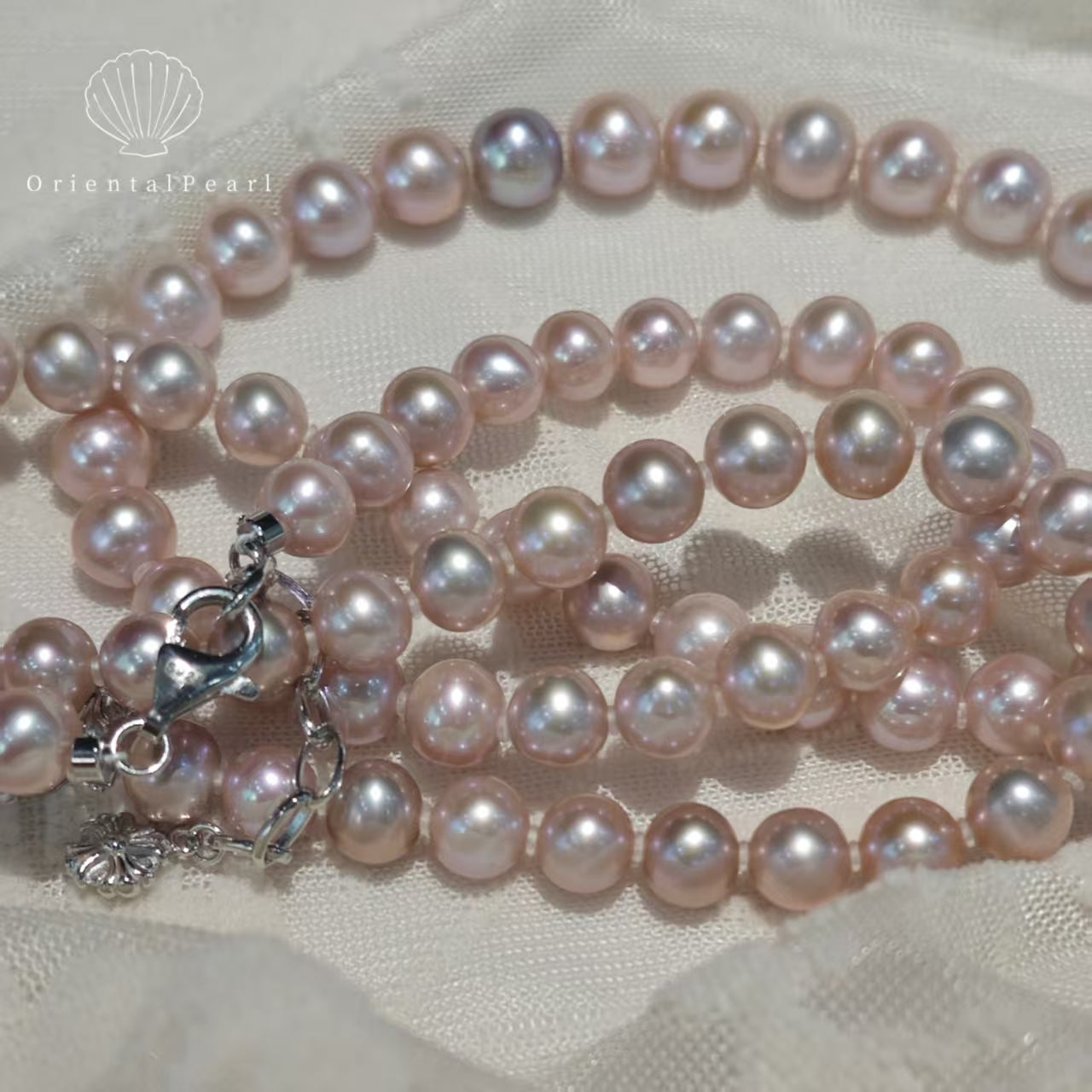 Set06-Blush Light Pink Freshwater Pearls Necklace and Bracelet Nucleus-free Seedless Pink Pearl Set with Sterling Silver S925 Clasp Full Strand Pink Blossom Glow Genuine Pearl Silver Accessories