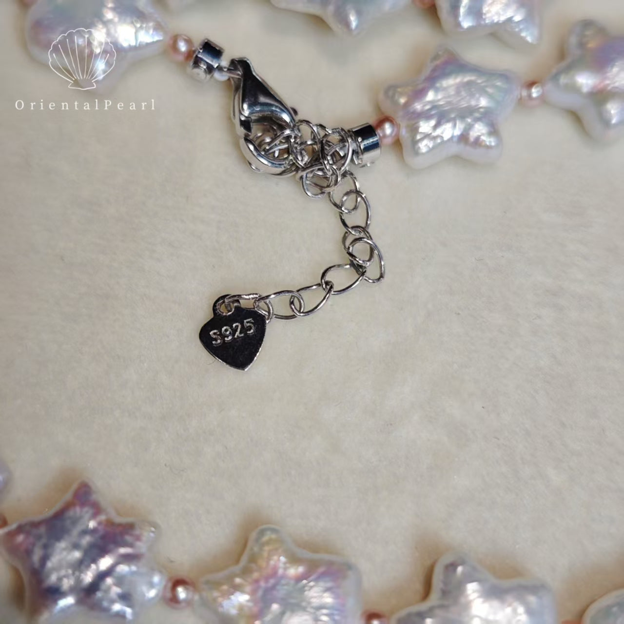 NC09-Star Pearl Necklace S925 Sterling Silver Clasp White Star Pearl with Pink Blue Luster Star Shape Natural Freshwater Pearl Baroque White Star Necklace