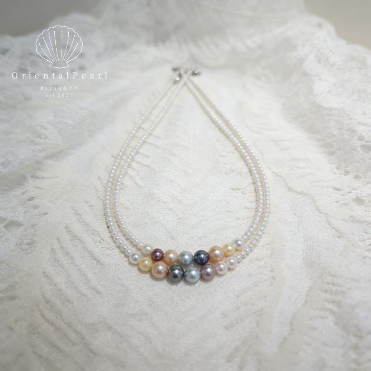 NC13-Multi color Candy Pearl Necklace Dreamy Rainbow Graduated Size Pearls Designer Piece Gradient Design Pearl Necklace with S925 Clasp Special Gift