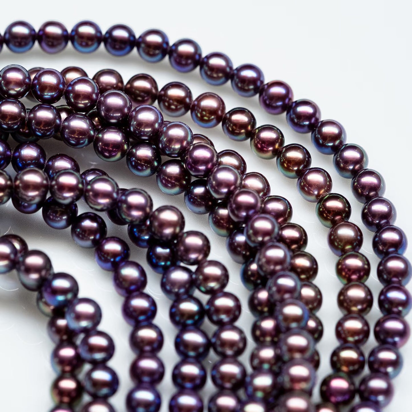 NC17-Demon Purple Pearl Necklace Round Baby Pearls Full Strand Wired Deep Purple Color Pearls with Strong Luster 18 inches and 20inches with S925 Sterling Silver Clasp and extender Necklace
