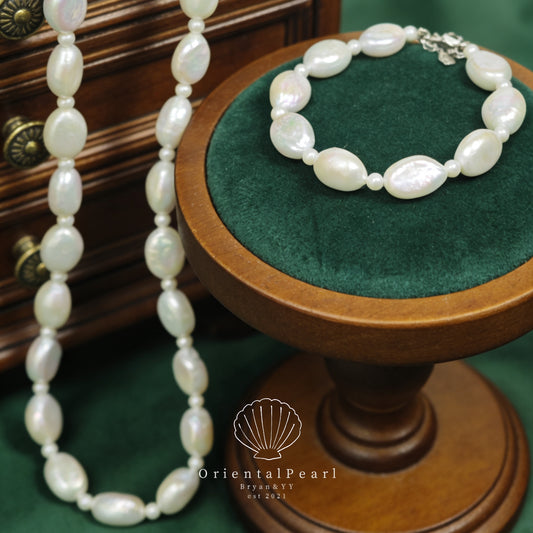 Set12-Lollipop Oval Shape Baroque Pearl Set