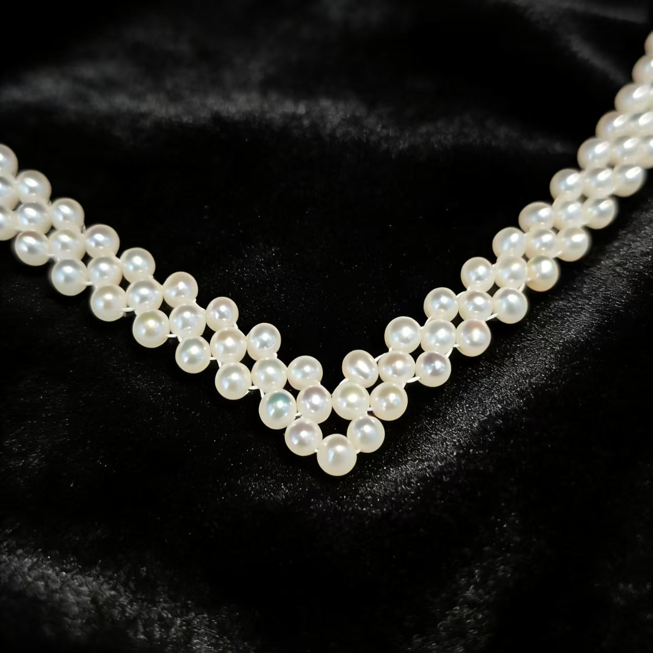 NC07-Handmade Knitted Cream White Seedless Pearls Costume Necklace Multi strand Round and Rice Shape Pearls Party Cluster Layers Jewelry Statement Layered Pearl Chain Adjustable Pearl Necklace