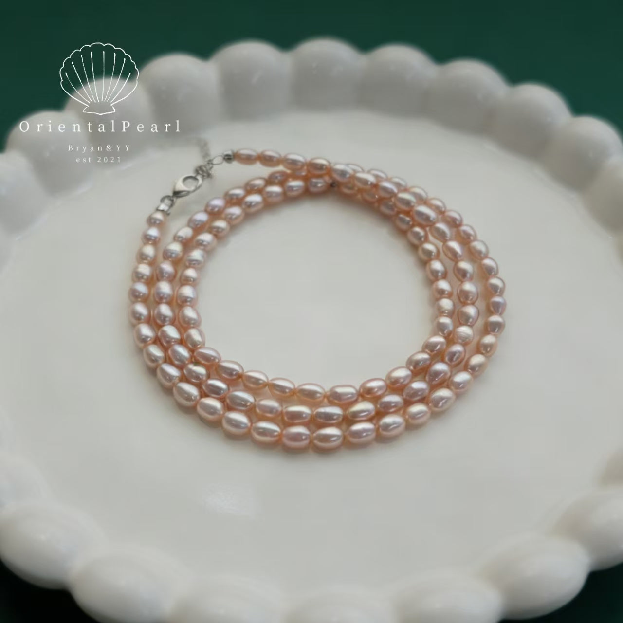 Set09-Light Pink Seedless Pearl Set Necklace and Bracelet Natural Pale Pink Color Pearls Full Strand Rice Shape Pearls Blush Dreamy Pink Color Set with S925 Clasp and Strong Luster
