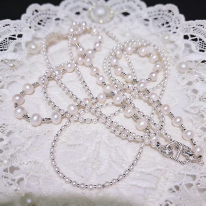 NC05-White Pearl Long Necklace Layered Pearl Statement Strand Chain Fashion Jewelry for Women Sweater Chain Adjustable Elegant Jewelry Sterling Silver S925 Accessories Dressy Collocation Spring Winter Evening Party Wedding Necklace