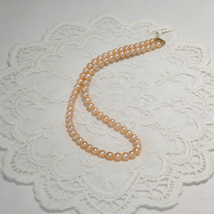 NC08-Champagne Gold Freshwater Pearl Necklace Single Full Strand with S925 Sterling Silver Accessories Gifts for Mom Wife Girlfriend