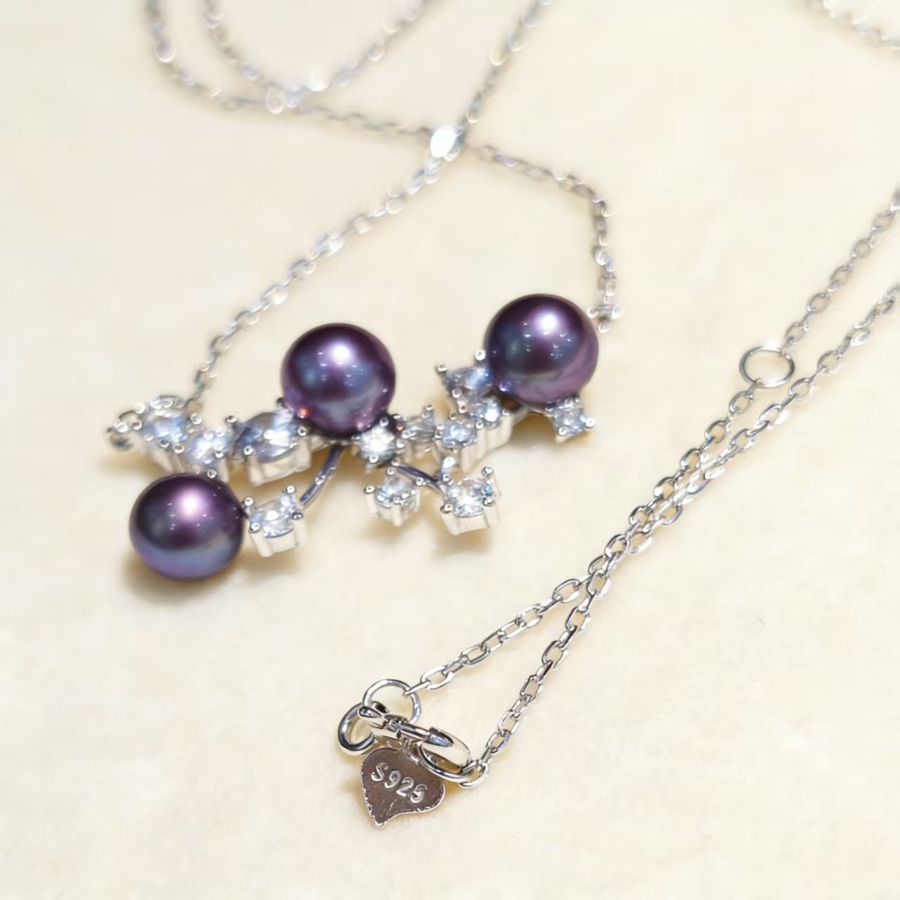 NC02-Deep Demon Purple Misty Starlight Necklace S925 Sterling Silver Chain with Zircon Diamond Natural Freshwater Pearl Necklace