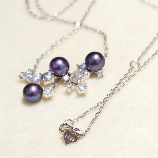 NC02-Deep Demon Purple Misty Starlight Necklace S925 Sterling Silver Chain with Zircon Diamond Natural Freshwater Pearl Necklace