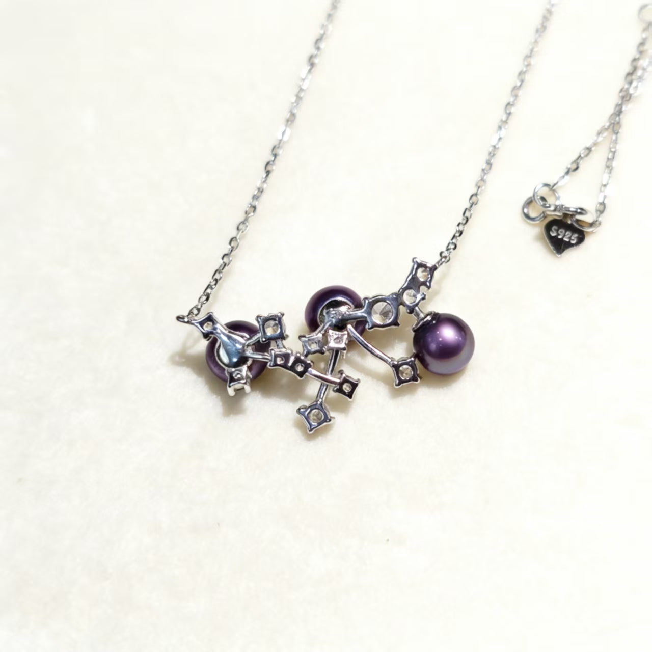 NC02-Deep Demon Purple Misty Starlight Necklace S925 Sterling Silver Chain with Zircon Diamond Natural Freshwater Pearl Necklace