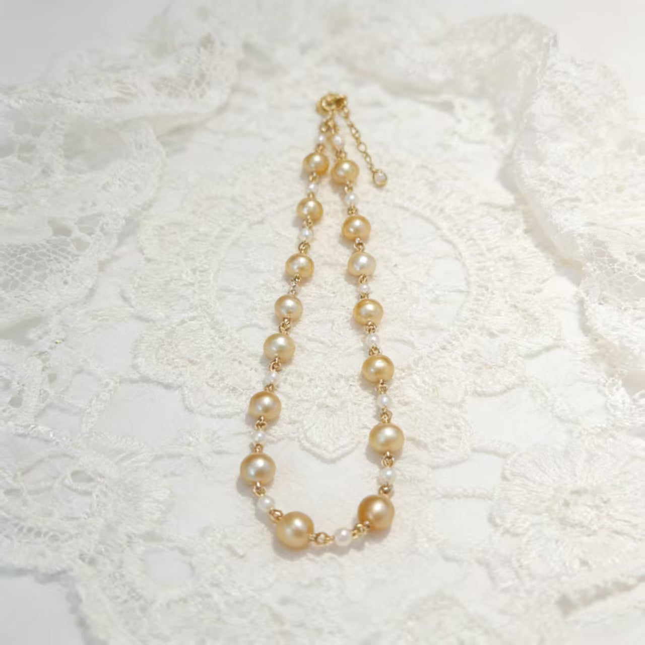 NC06-Saltwater Gold Pearl South-sea Gold Necklace with S925 Sterling Silver Adjustable Chain Seawater Golden Pearl SSG necklace for Mom Wife Luxury Jewelry Gift for Anniversary Valentine's Day