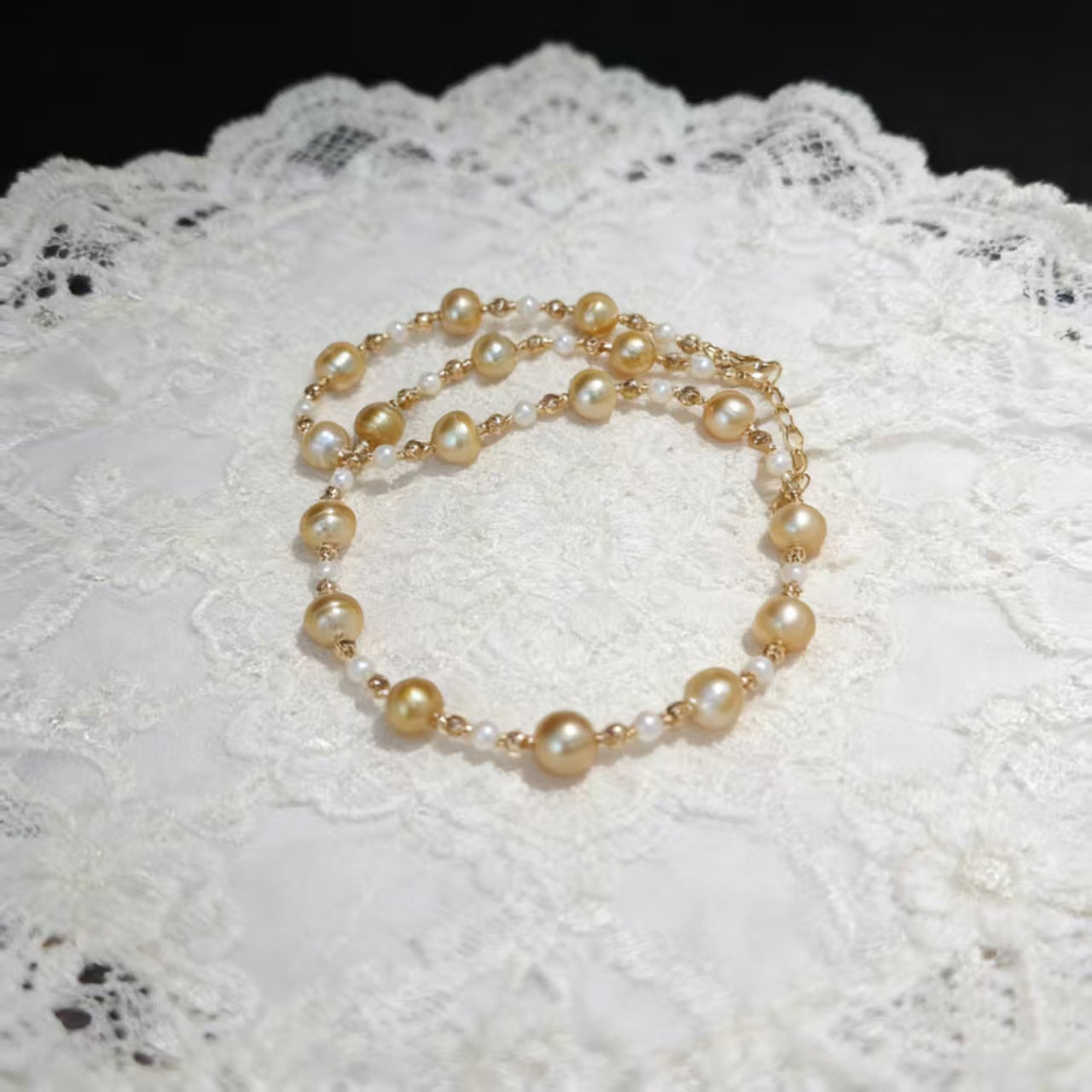 NC06-Saltwater Gold Pearl South-sea Gold Necklace with S925 Sterling Silver Adjustable Chain Seawater Golden Pearl SSG necklace for Mom Wife Luxury Jewelry Gift for Anniversary Valentine's Day