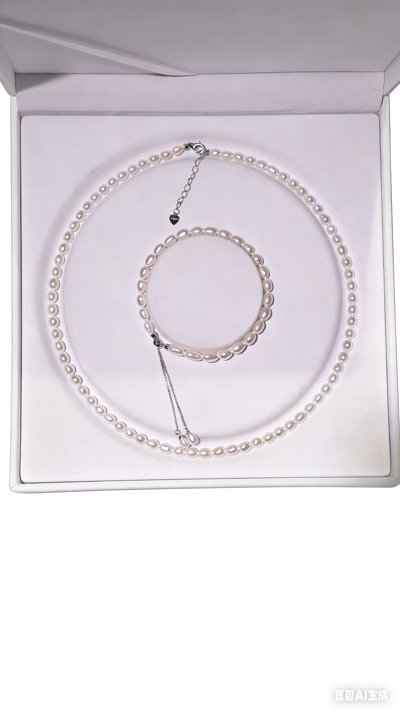 Set01-White Moonlight Freshwater Rice Pearl Necklace and Bracelet S925 Sterling Silver Setting Set Cloud Fluff Natural Minimalist Office Ready Understated Workwear Style Pearl Set