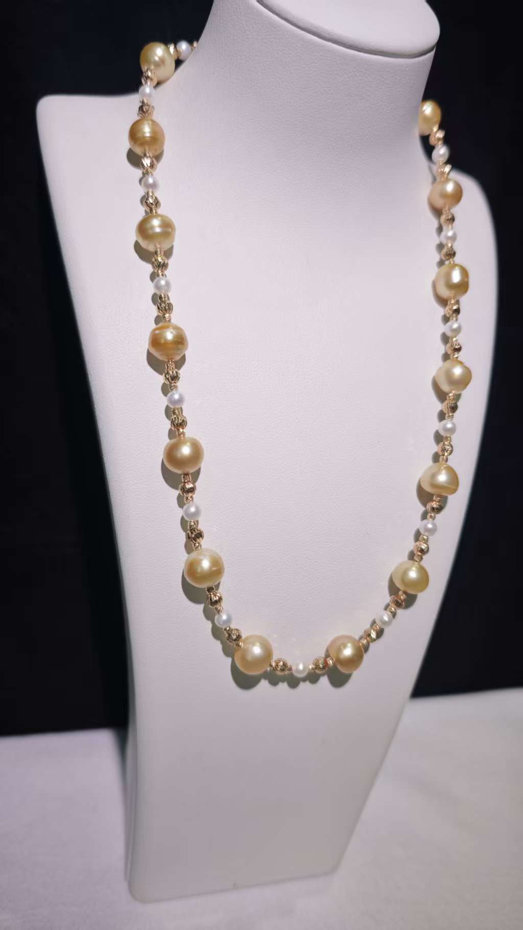 NC06-Saltwater Gold Pearl South-sea Gold Necklace with S925 Sterling Silver Adjustable Chain Seawater Golden Pearl SSG necklace for Mom Wife Luxury Jewelry Gift for Anniversary Valentine's Day