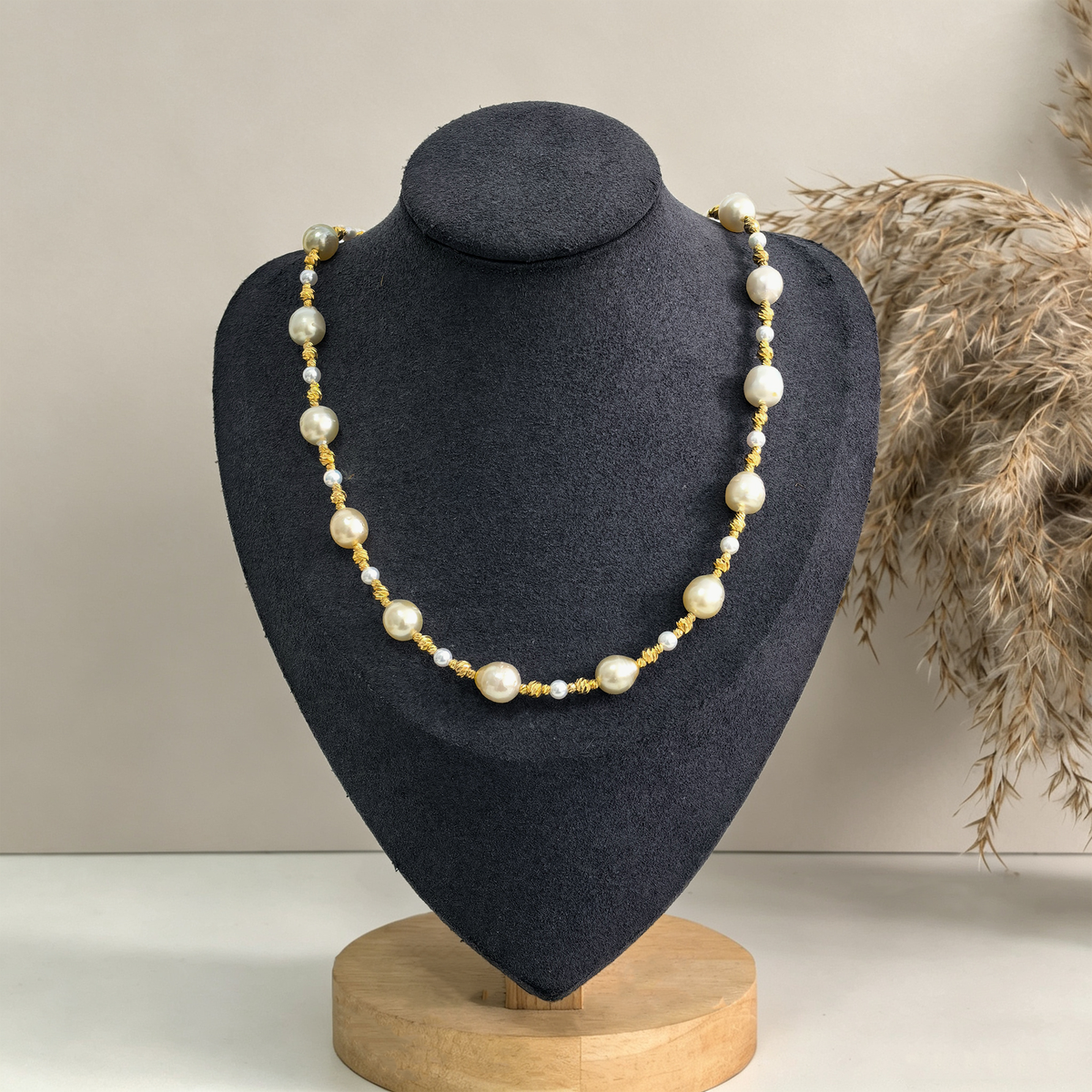 Vintage South Sea Gold Pearl Nceklace | Hand‑Beaded Gold Spacer Necklace
