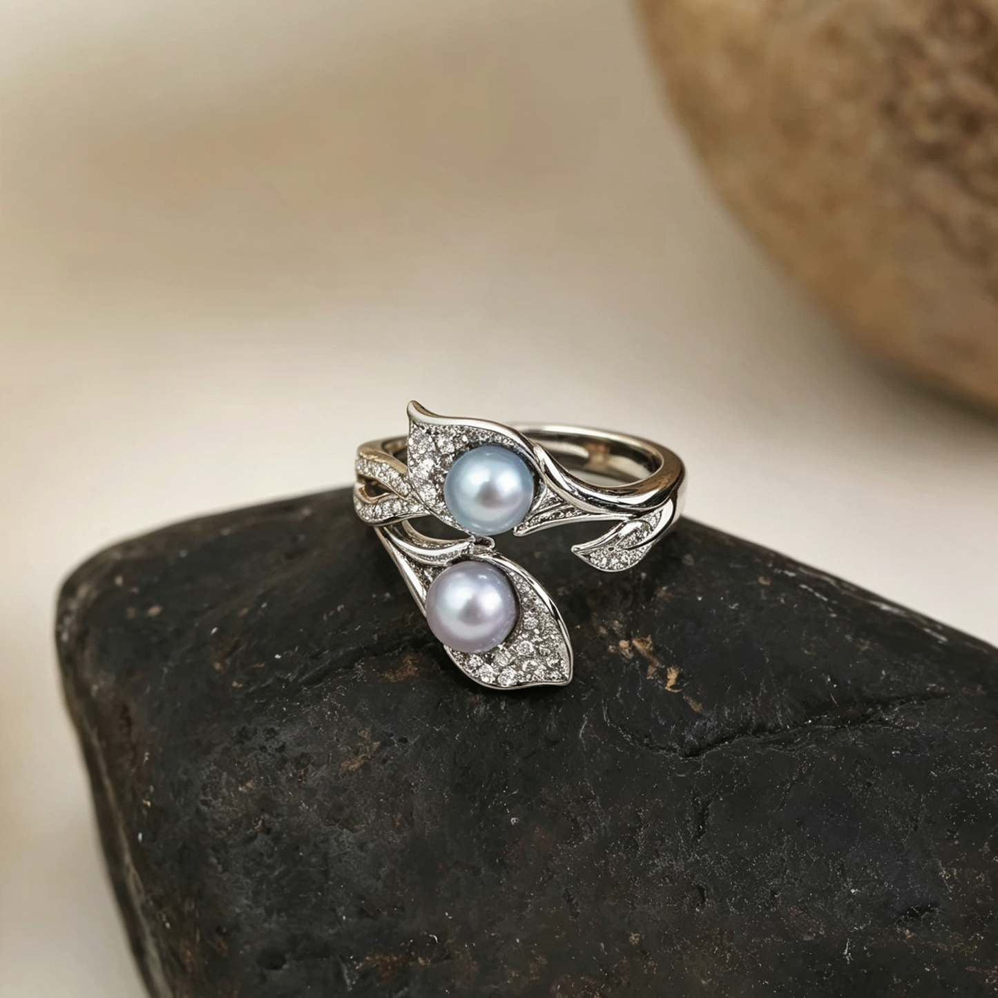 Vintage Leaf Wrap Pearl Statement Ring