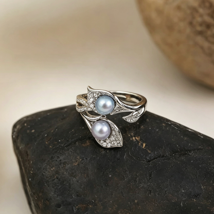 Vintage Leaf Wrap Pearl Statement Ring