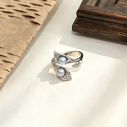 Vintage Leaf Wrap Pearl Statement Ring