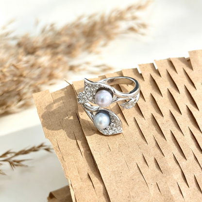 Vintage Leaf Wrap Pearl Statement Ring