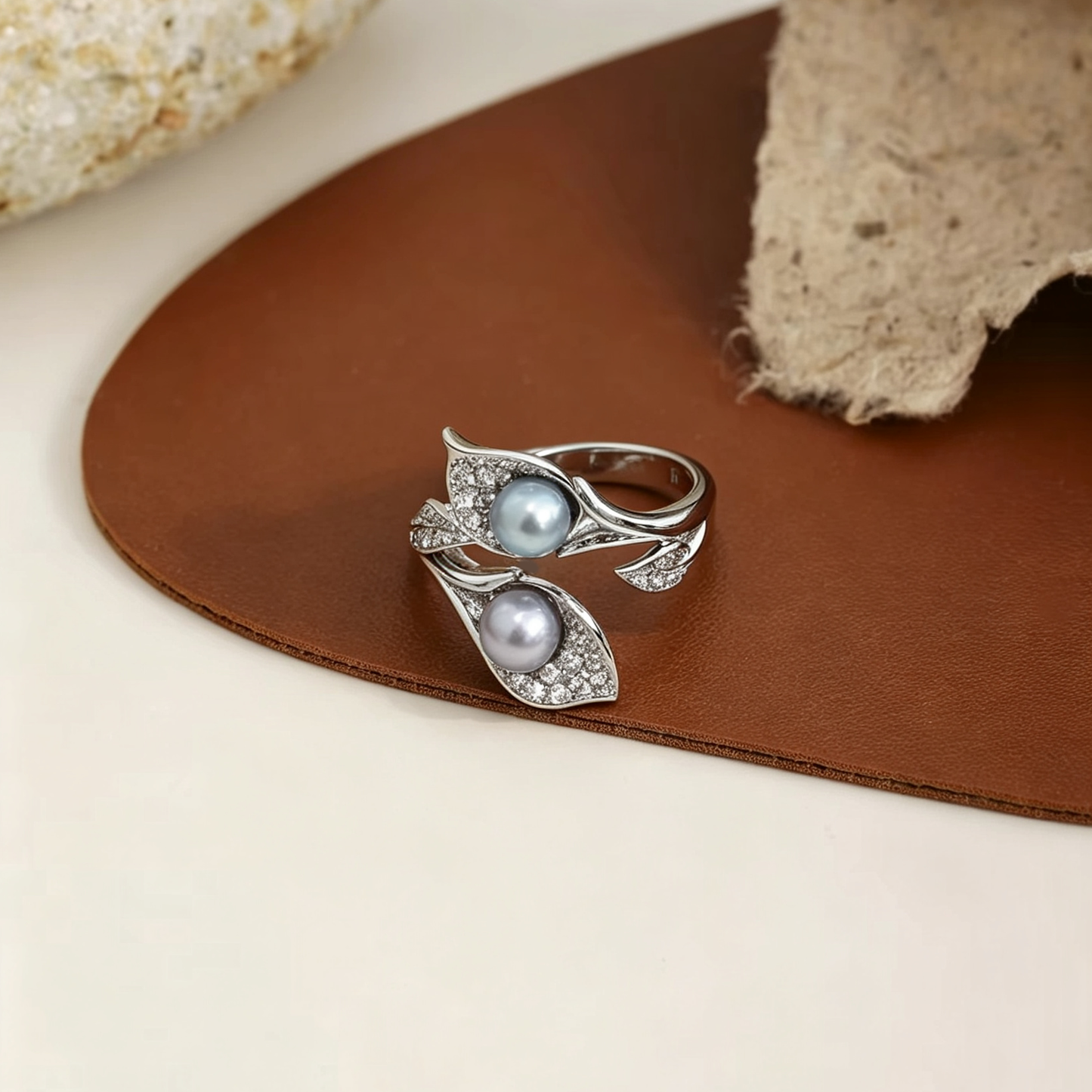 Vintage Leaf Wrap Pearl Statement Ring