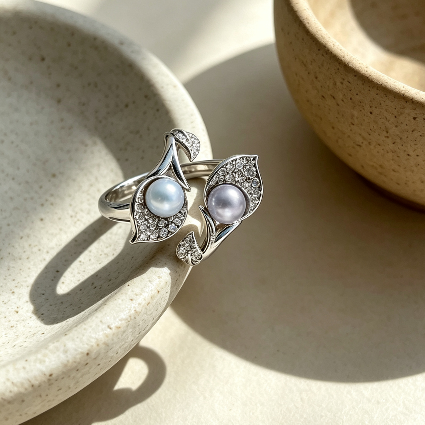 Vintage Leaf Wrap Pearl Statement Ring