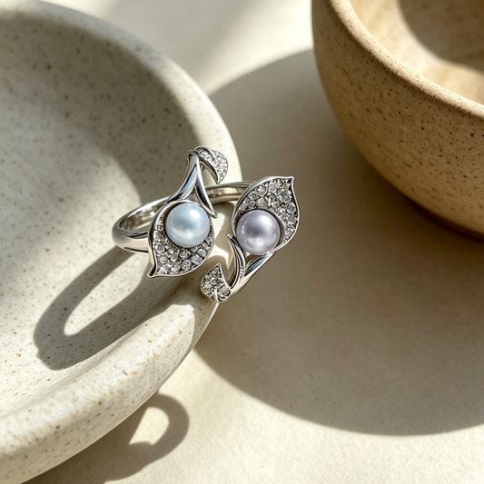 Vintage Leaf Wrap Pearl Statement Ring