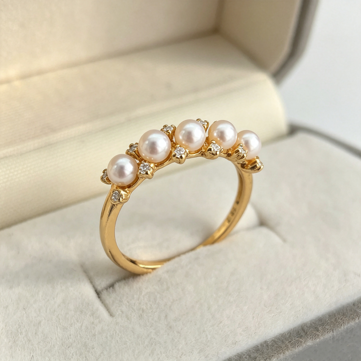 Vintage Arch 5 Freshwater Pearls Gold Tone Ring