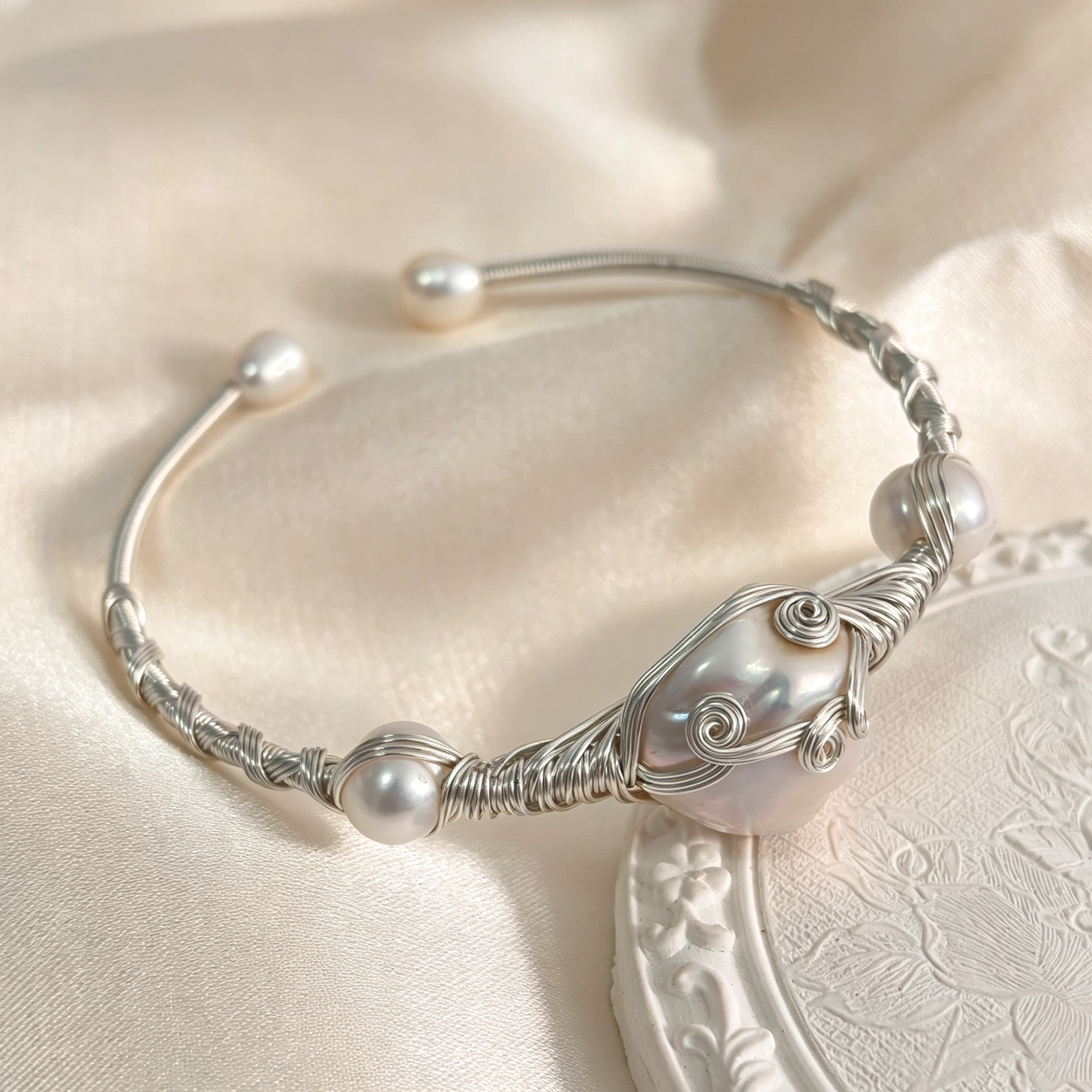 Handmade Wire Wrapped Adjustable Open Cuff Bangle Bracelet