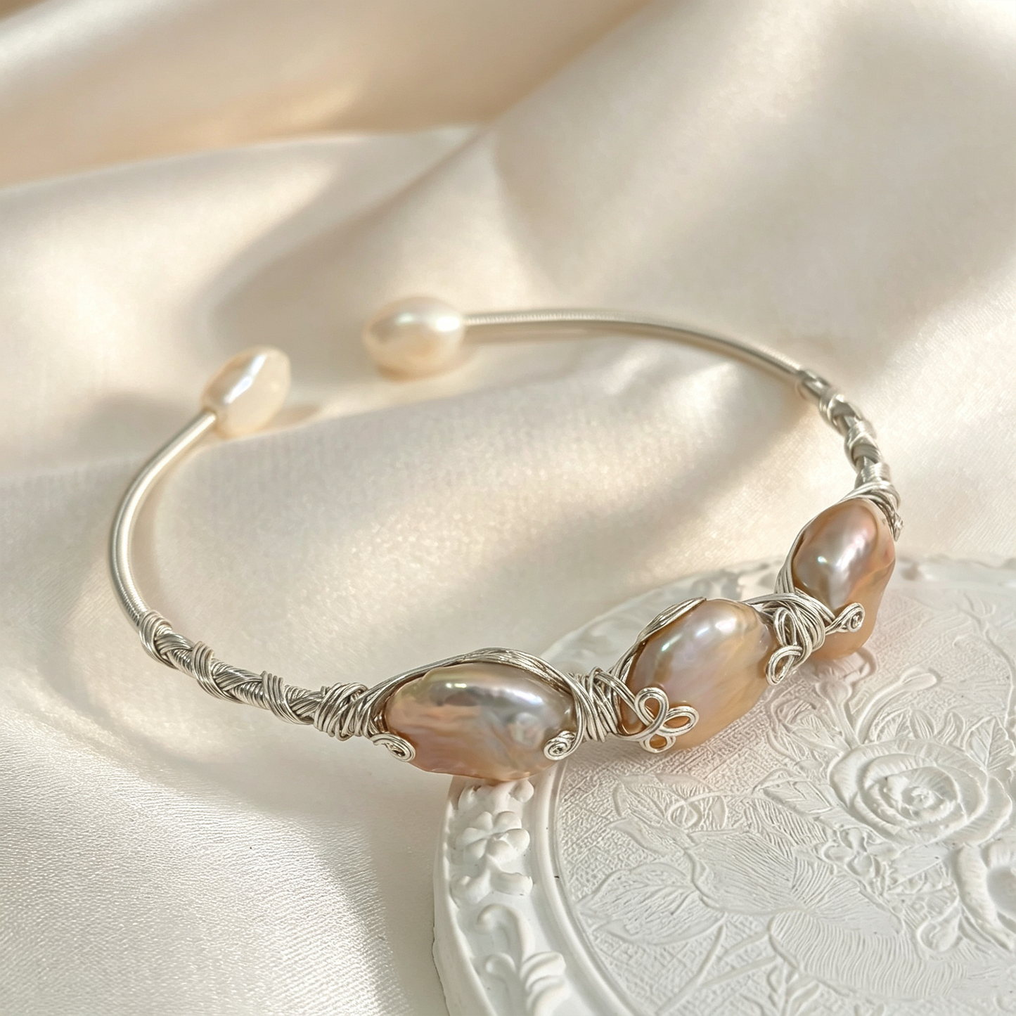 Handmade Wire Wrapped Adjustable Open Cuff Bangle Bracelet