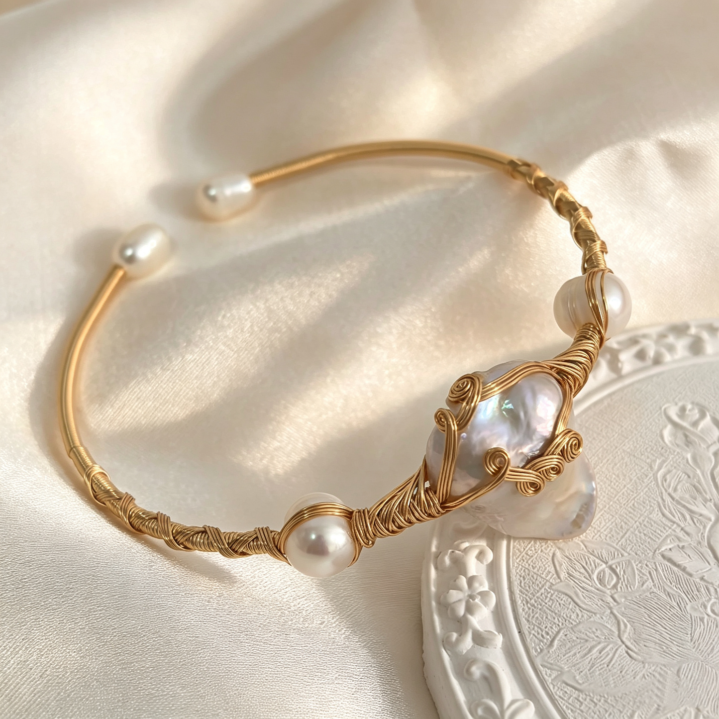 Handmade Wire Wrapped Adjustable Open Cuff Bangle Bracelet