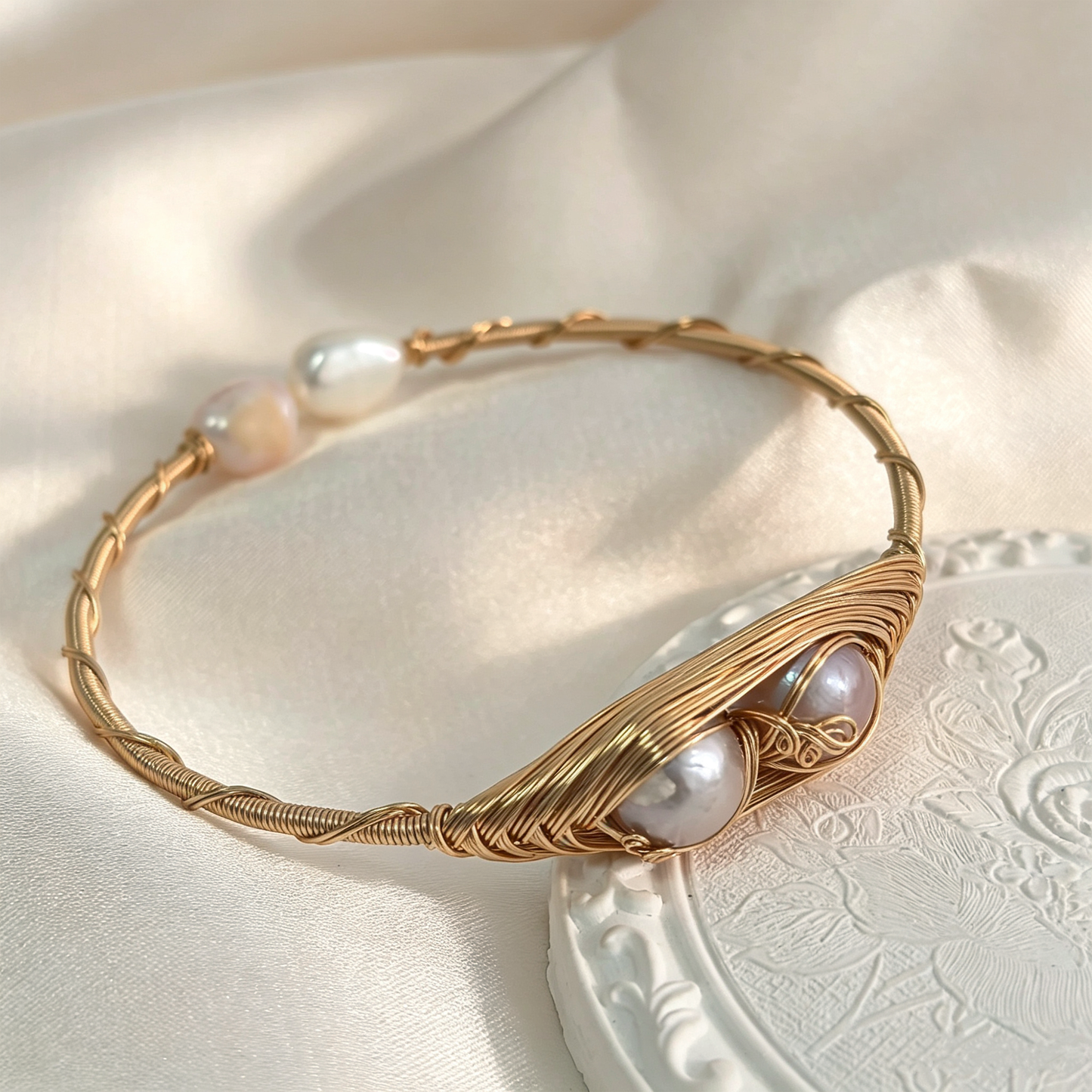 Handmade Wire Wrapped Adjustable Open Cuff Bangle Bracelet