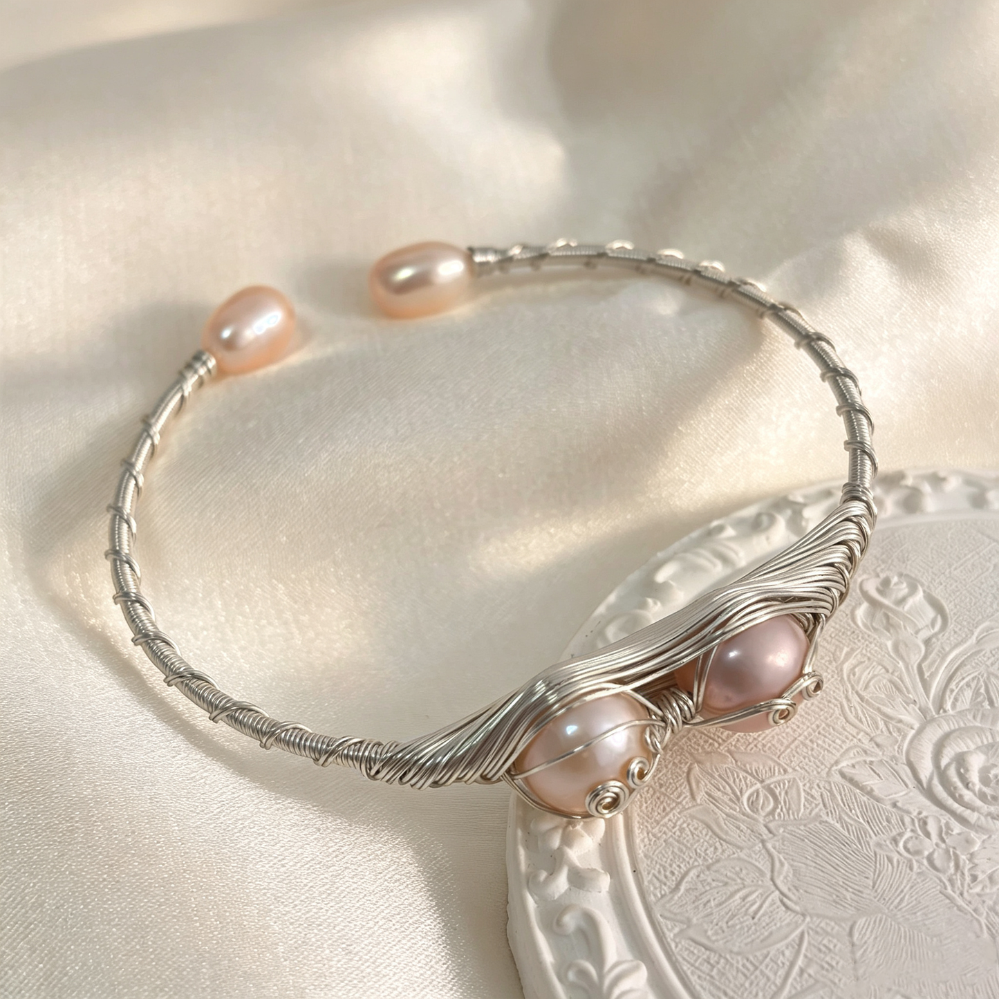 Handmade Wire Wrapped Adjustable Open Cuff Bangle Bracelet