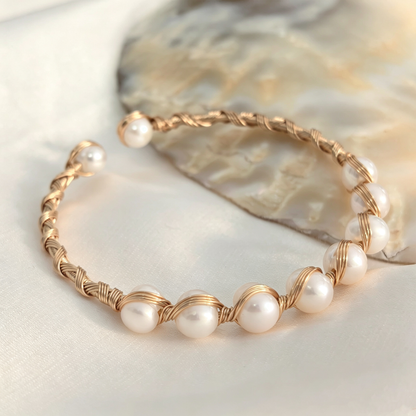 Handmade Wire Wrapped Freshwater Pearl Open Cuff Bracelet,Multiple Pearl Color Options