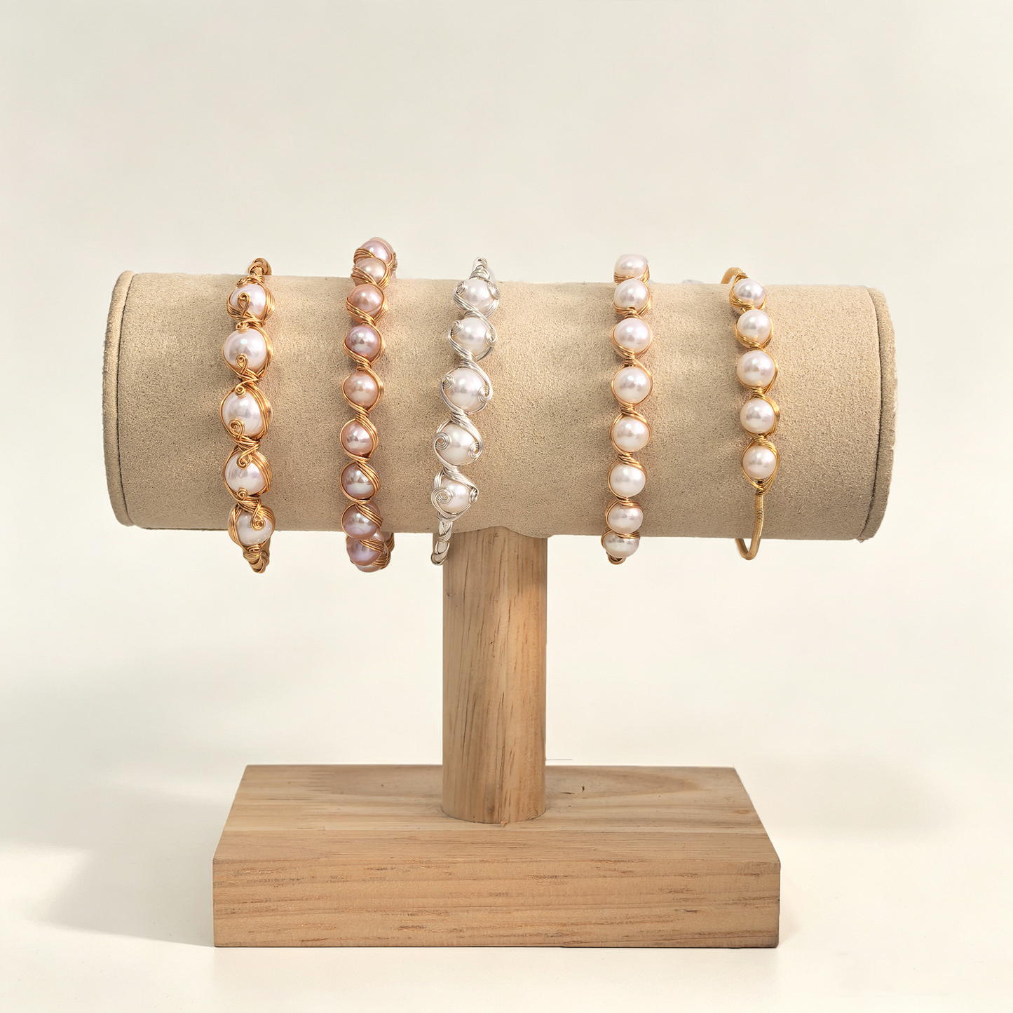 Handmade Wire Wrapped Freshwater Pearl Open Cuff Bracelet,Multiple Pearl Color Options