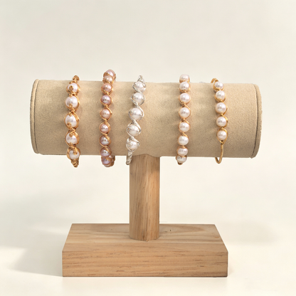 Handmade Wire Wrapped Freshwater Pearl Open Cuff Bracelet,Multiple Pearl Color Options