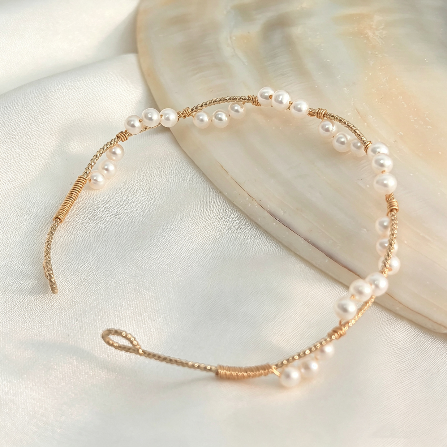 Handmade Wire Wrapped Freshwater Pearl Open Cuff Bracelet