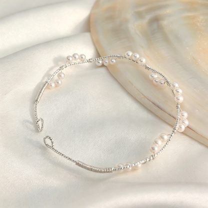 Handmade Wire Wrapped Freshwater Pearl Open Cuff Bracelet