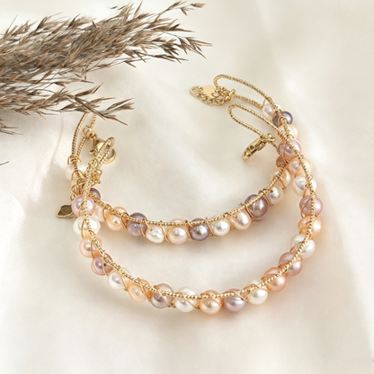 Handmade Wire Wrapped Freshwater Pearl Open Cuff Bracelet