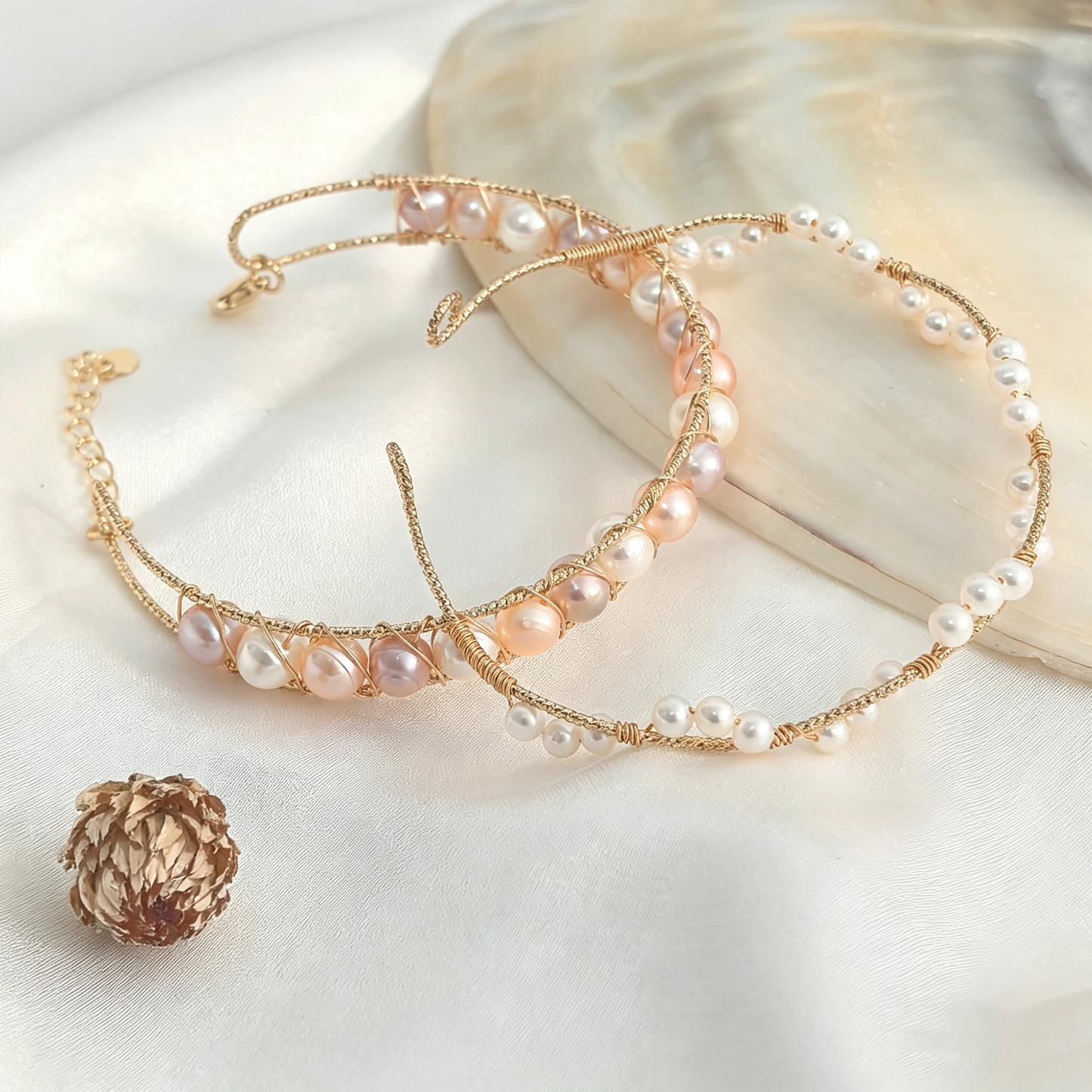 Handmade Wire Wrapped Freshwater Pearl Open Cuff Bracelet