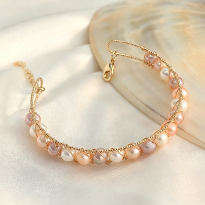 Handmade Wire Wrapped Freshwater Pearl Open Cuff Bracelet