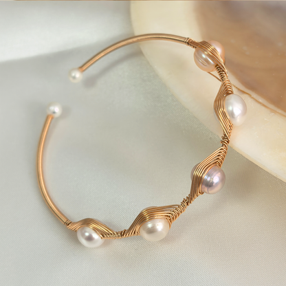 Handmade Wire Wrapped Freshwater Pearl Adjustable Bangle
