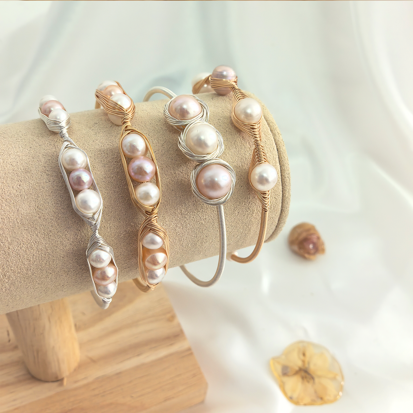 Handmade Wire Wrapped Freshwater Pearl Adjustable Bangle