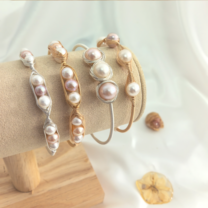 Handmade Wire Wrapped Freshwater Pearl Adjustable Bangle