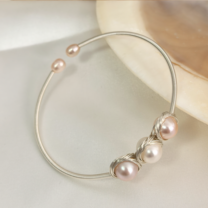 Handmade Wire Wrapped Freshwater Pearl Adjustable Bangle