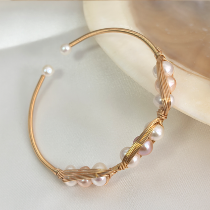 Handmade Wire Wrapped Freshwater Pearl Adjustable Bangle