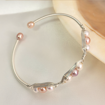 Handmade Wire Wrapped Freshwater Pearl Adjustable Bangle