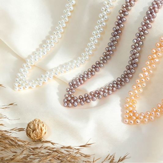 Elegant V‑Shape Woven Freshwater Pearl Necklace